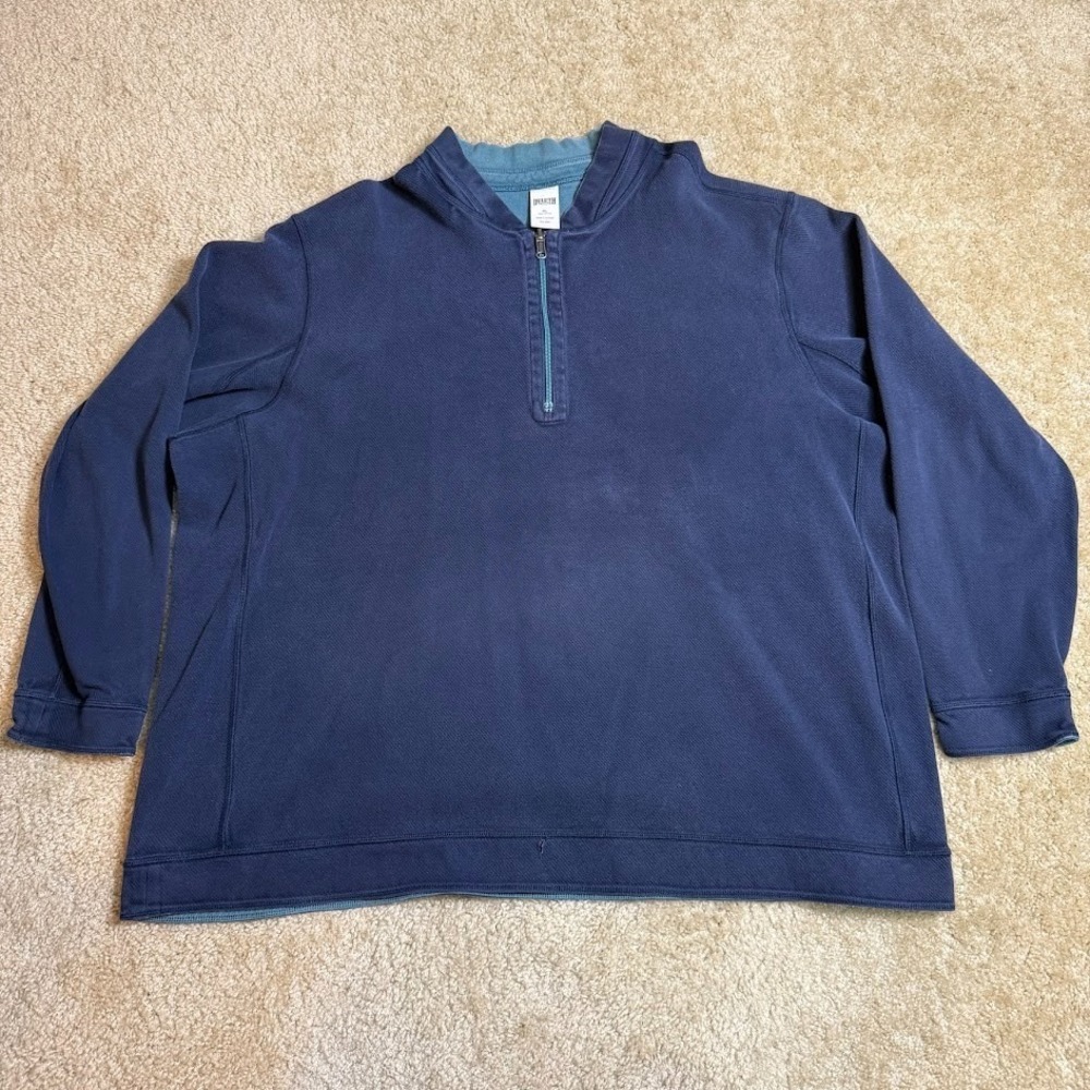 Duluth Trading Pullover Mens 3XL Blue 1/4 Zip Cotton Sweatshirt Heavyweight